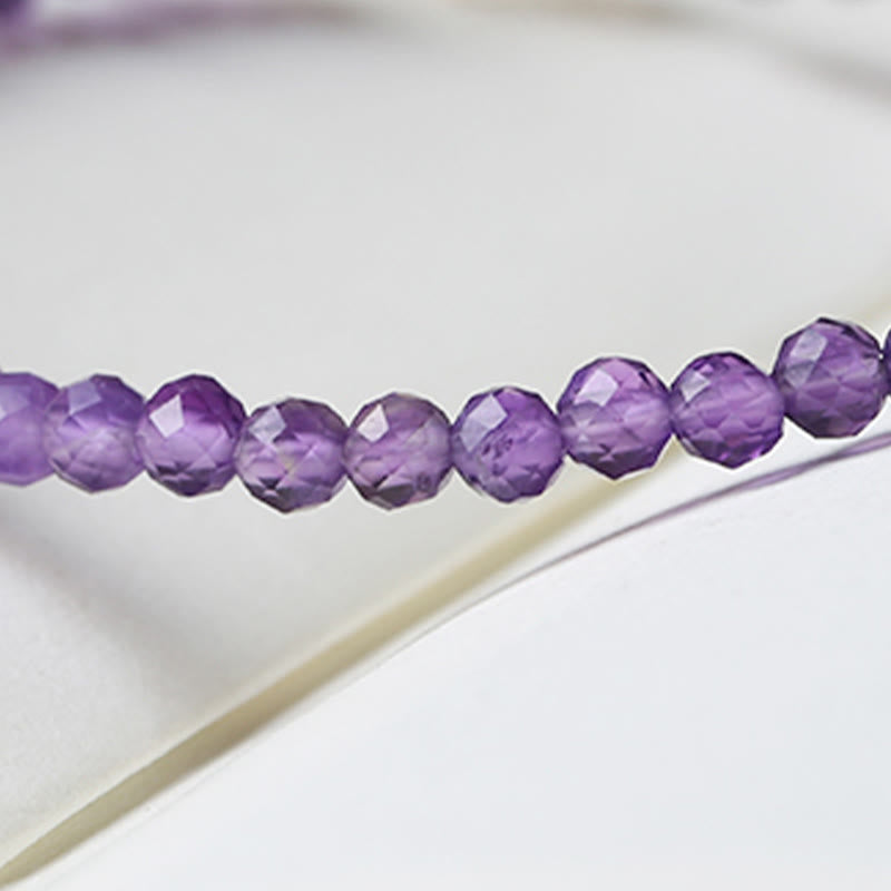 Pulsera de conciencia espiritual de cobre bañado en oro de 14 k con cuentas ultrafinas de amatista natural de 3 mm y Buddha Stones