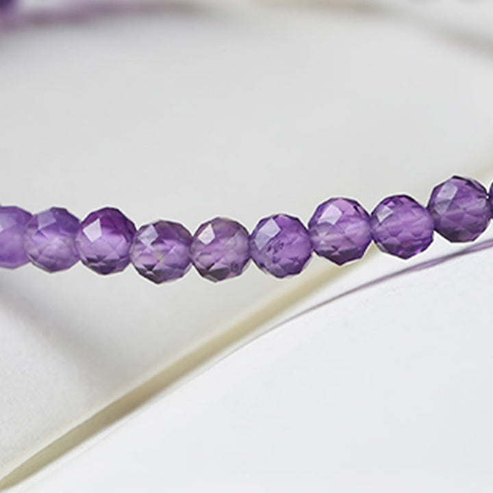 Pulsera de conciencia espiritual de cobre bañado en oro de 14 k con cuentas ultrafinas de amatista natural de 3 mm y Buddha Stones