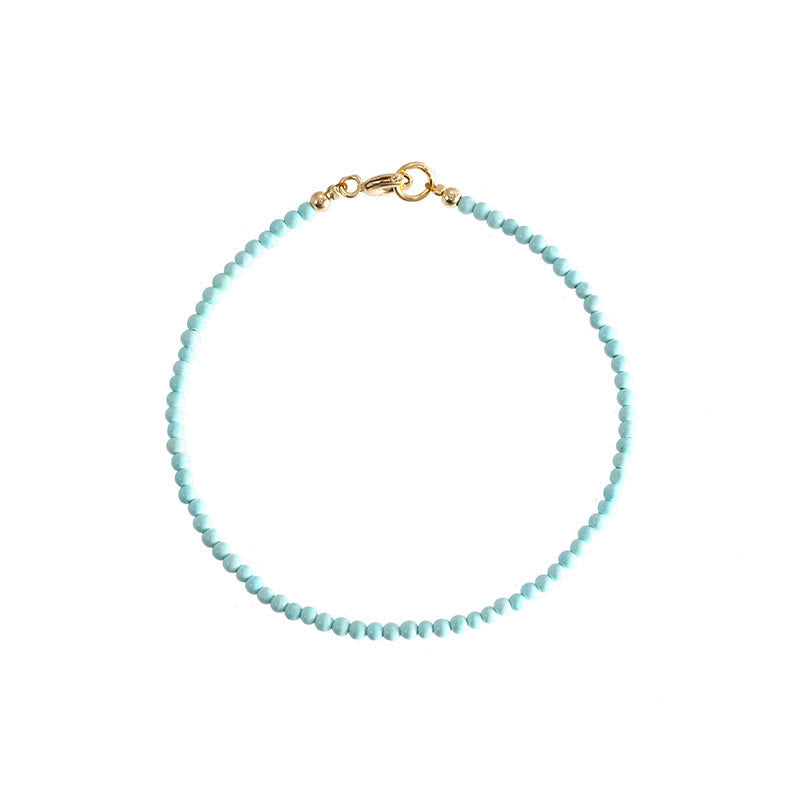 Pulsera de la sabiduría de cobre bañada en oro de 14 k con cuentas ultrafinas de turquesa de 2 mm y Buddha Stones
