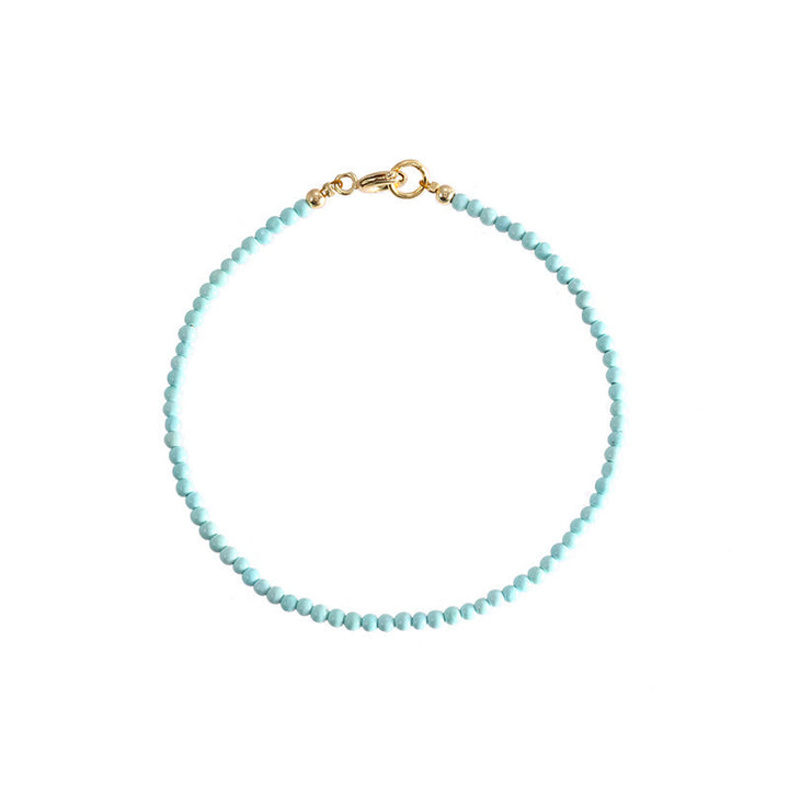 Pulsera de la sabiduría de cobre bañada en oro de 14 k con cuentas ultrafinas de turquesa de 2 mm y Buddha Stones