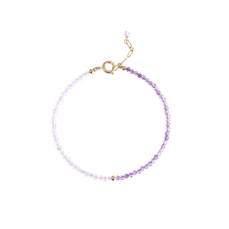 Pulsera de paz interior de cobre bañada en oro de 14 k con cuentas ultrafinas de amatista natural de 2,5 mm y Buddha Stones