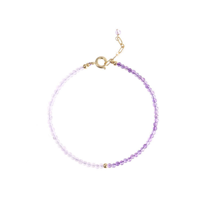 Pulsera de paz interior de cobre bañada en oro de 14 k con cuentas ultrafinas de amatista natural de 2,5 mm y Buddha Stones