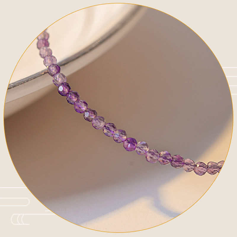 Pulsera de paz interior de cobre bañada en oro de 14 k con cuentas ultrafinas de amatista natural de 2,5 mm y Buddha Stones