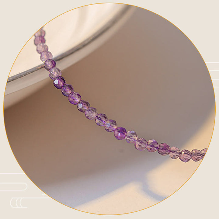 Pulsera de paz interior de cobre bañada en oro de 14 k con cuentas ultrafinas de amatista natural de 2,5 mm y Buddha Stones