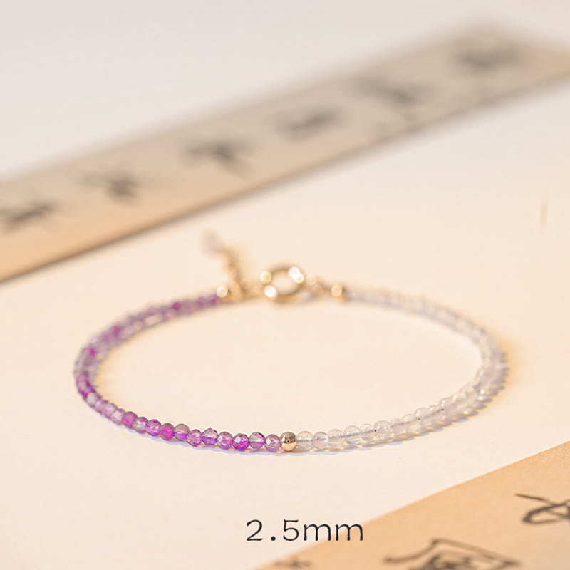 Pulsera de paz interior de cobre bañada en oro de 14 k con cuentas ultrafinas de amatista natural de 2,5 mm y Buddha Stones