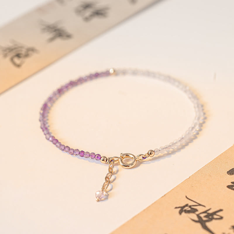 Pulsera de paz interior de cobre bañada en oro de 14 k con cuentas ultrafinas de amatista natural de 2,5 mm y Buddha Stones