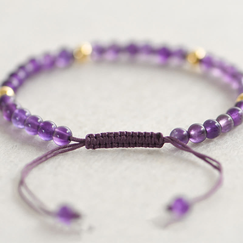 Pulsera trenzada con cuentas de cobre bañadas en oro de 14 k y amatista natural hecha a mano de 4 mm con Buddha Stones que alivia el estrés