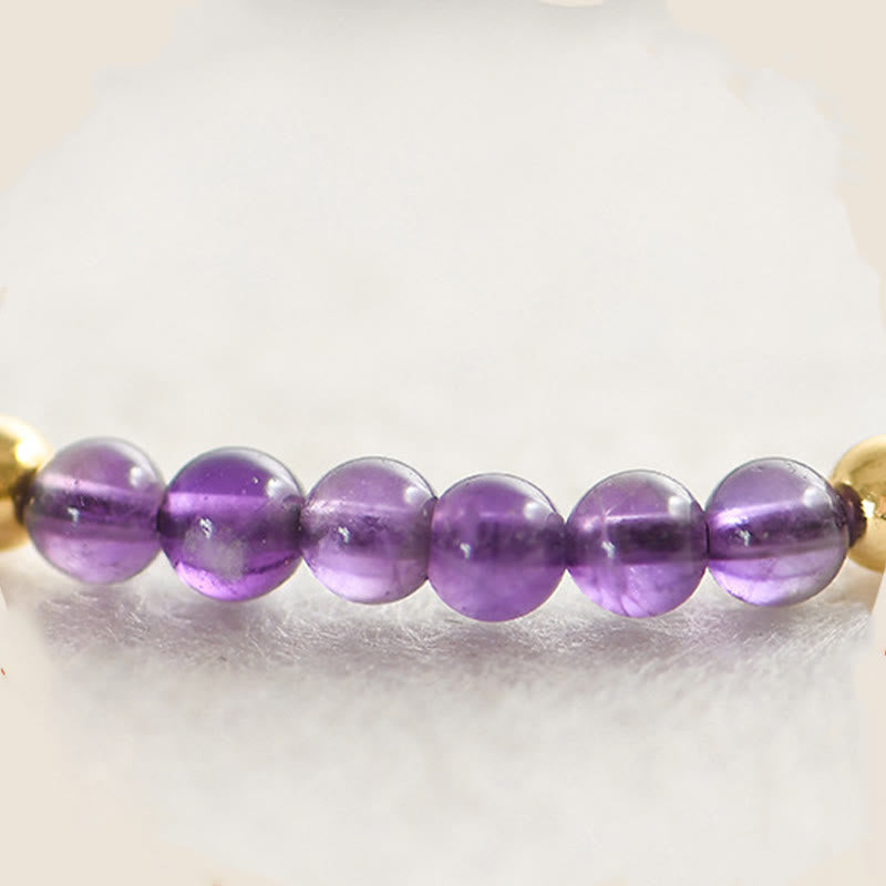 Pulsera trenzada con cuentas de cobre bañadas en oro de 14 k y amatista natural hecha a mano de 4 mm con Buddha Stones que alivia el estrés