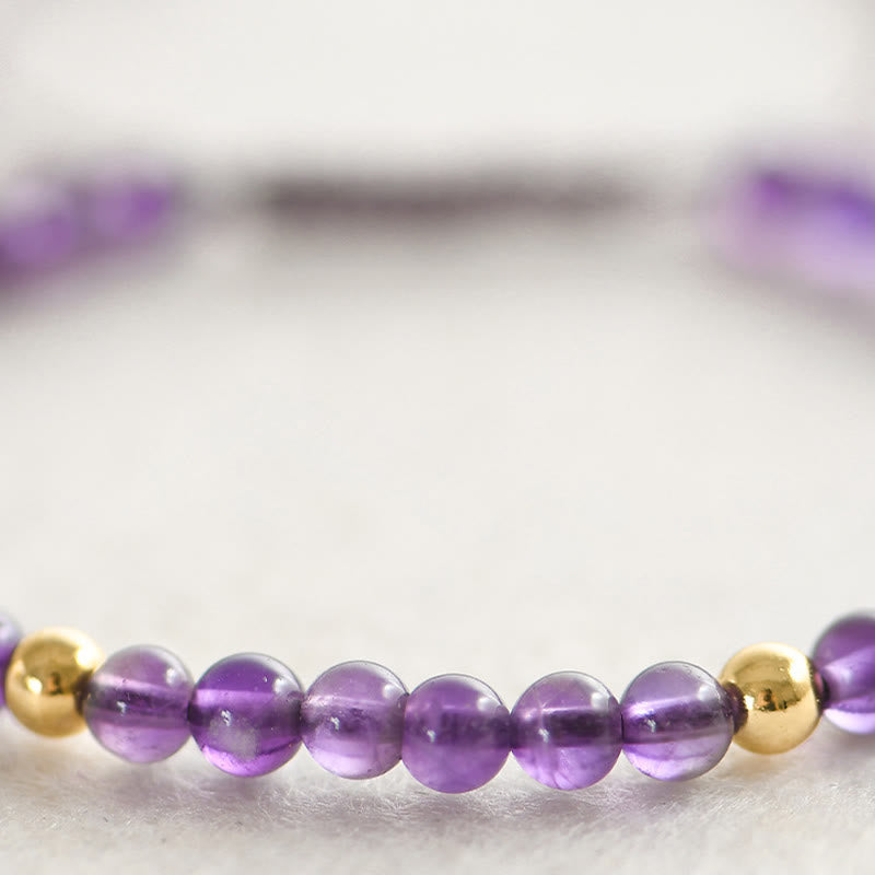 Pulsera trenzada con cuentas de cobre bañadas en oro de 14 k y amatista natural hecha a mano de 4 mm con Buddha Stones que alivia el estrés