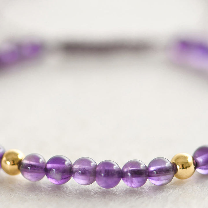 Pulsera trenzada con cuentas de cobre bañadas en oro de 14 k y amatista natural hecha a mano de 4 mm con Buddha Stones que alivia el estrés