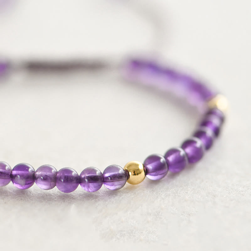 Pulsera trenzada con cuentas de cobre bañadas en oro de 14 k y amatista natural hecha a mano de 4 mm con Buddha Stones que alivia el estrés