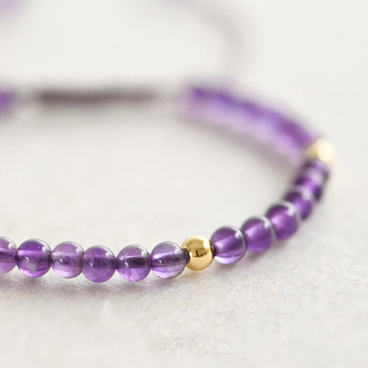 Pulsera trenzada con cuentas de cobre bañadas en oro de 14 k y amatista natural hecha a mano de 4 mm con Buddha Stones que alivia el estrés