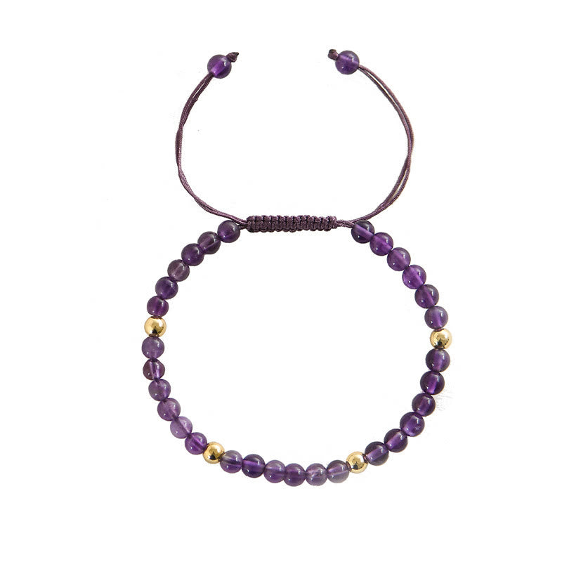 Pulsera trenzada con cuentas de cobre bañadas en oro de 14 k y amatista natural hecha a mano de 4 mm con Buddha Stones que alivia el estrés