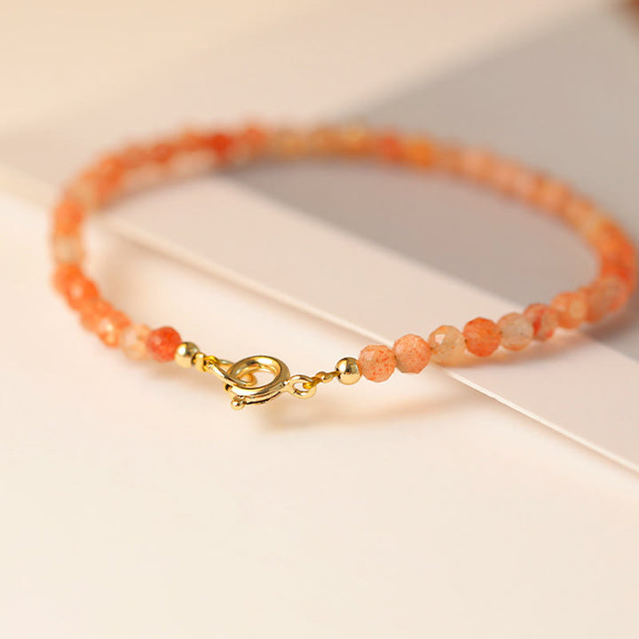 Pulsera de cobre chapada en oro de 14 k con cuentas ultrafinas de piedra solar de 3 mm y Buddha Stones
