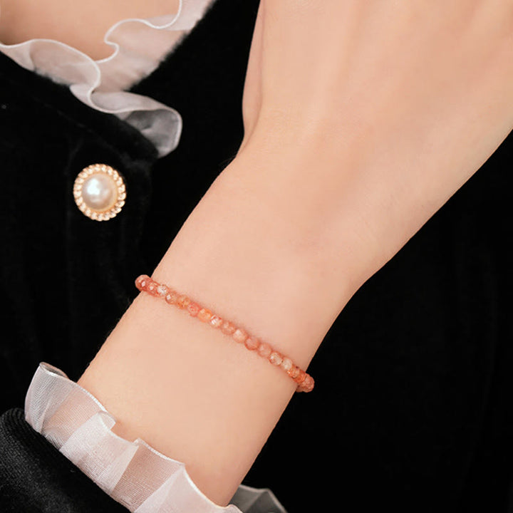 Pulsera de cobre chapada en oro de 14 k con cuentas ultrafinas de piedra solar de 3 mm y Buddha Stones
