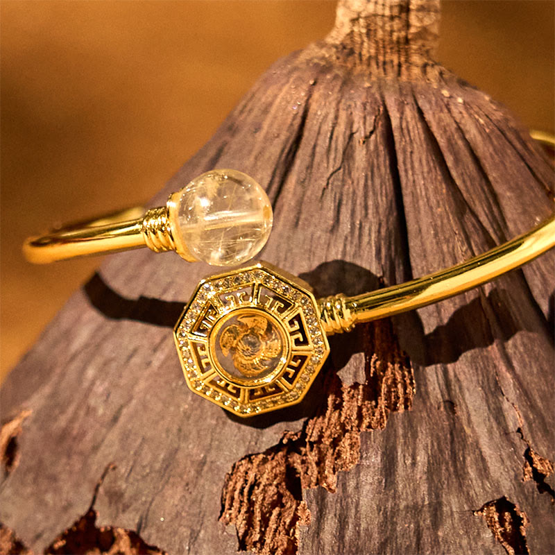 Pulsera brazalete de coraje de Feng Sheng Shui Qi con molino de viento giratorio de cobre y latón con Buddha Stones y cuarzo rutilado - image 3
