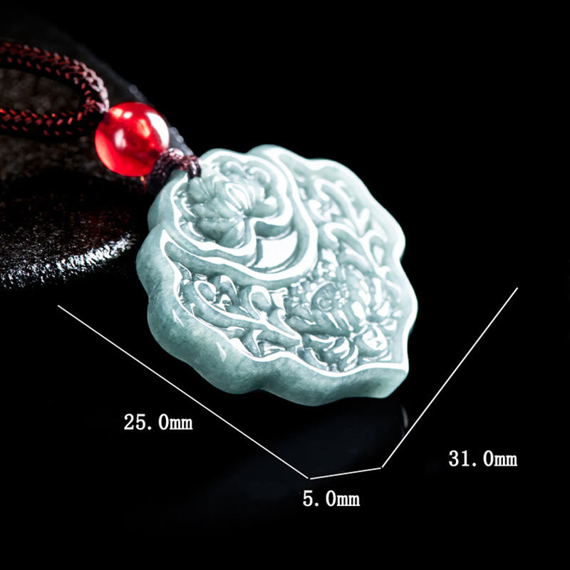 Collar con colgante de cuerda de jade tallado con diseño de loto y Buddha Stones