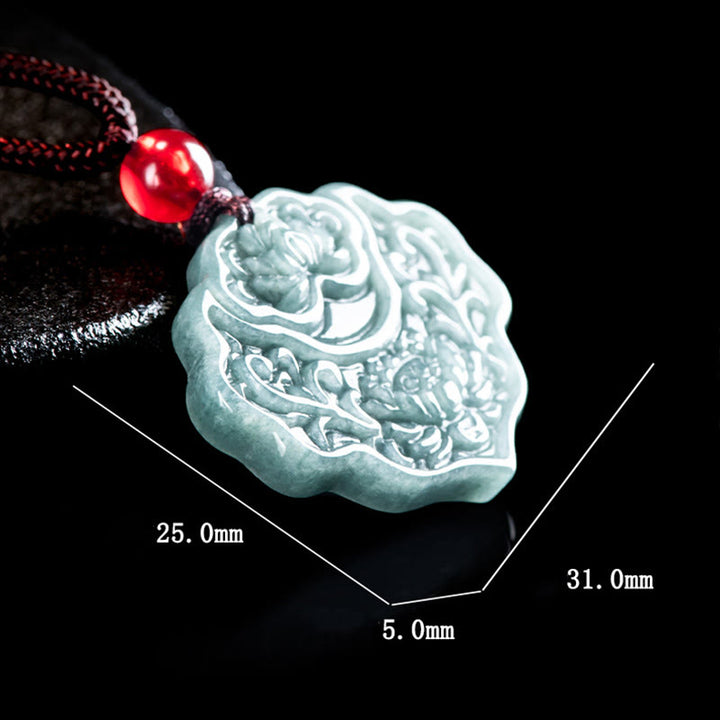 Collar con colgante de cuerda de jade tallado con diseño de loto y Buddha Stones