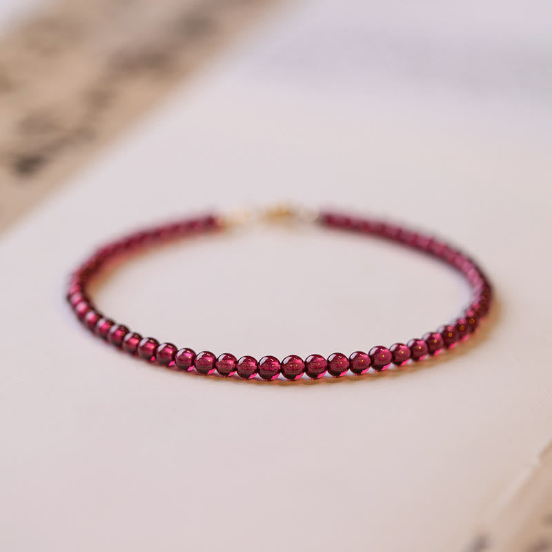 Pulsera protectora de cuentas ultrafinas de granate natural de 3 mm con Buddha Stones