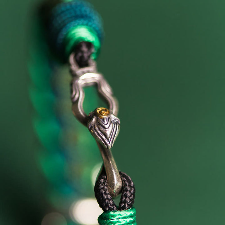 Pulsera trenzada protectora de hilo de plata de ley 999 con Buddha Stones y año de la serpiente