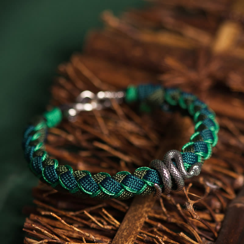 Pulsera trenzada protectora de hilo de plata de ley 999 con Buddha Stones y año de la serpiente - image 1