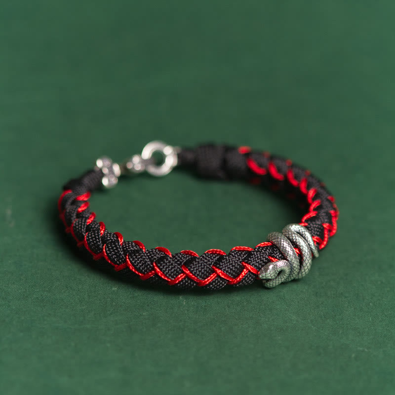 Pulsera trenzada protectora de hilo de plata de ley 999 con Buddha Stones y año de la serpiente