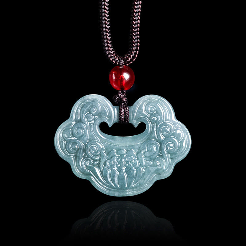 Collar con colgante de abundancia y prosperidad con Buddha Stones talladas en jade y loto