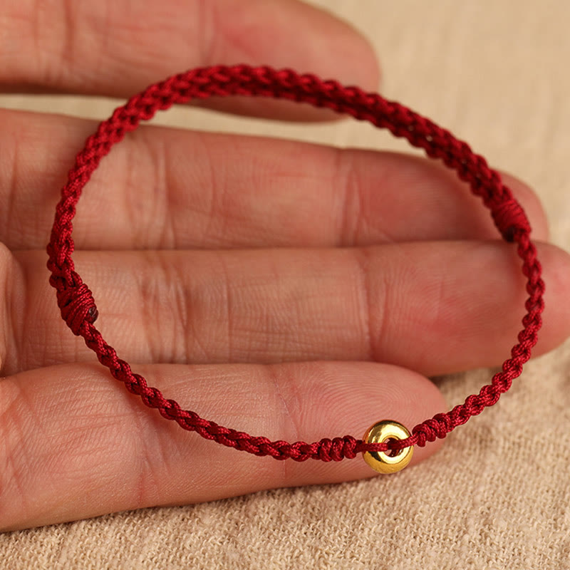 Pulsera trenzada para tobillo con hebilla de paz pequeña de oro 999 con Buddha Stones y cordón rojo para proteger la suerte