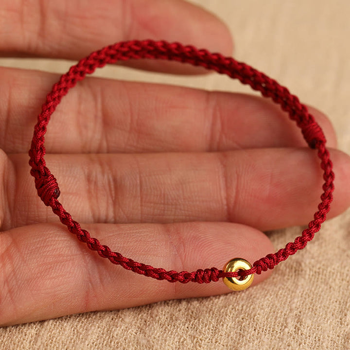 Pulsera trenzada para tobillo con hebilla de paz pequeña de oro 999 con Buddha Stones y cordón rojo para proteger la suerte