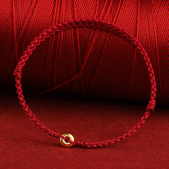 Pulsera trenzada para tobillo con hebilla de paz pequeña de oro 999 con Buddha Stones y cordón rojo para proteger la suerte - image 2