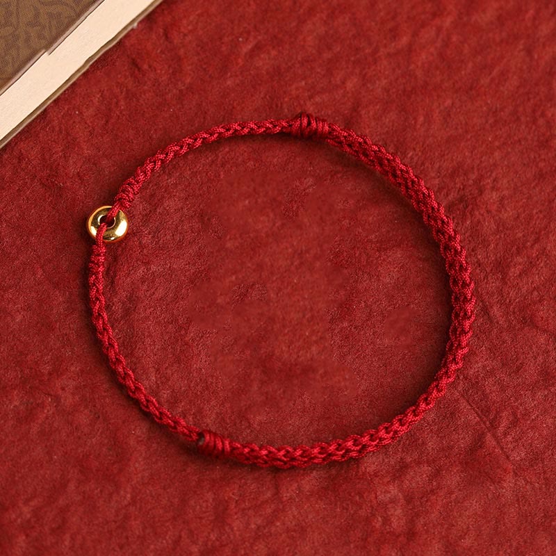 Pulsera trenzada para tobillo con hebilla de paz pequeña de oro 999 con Buddha Stones y cordón rojo para proteger la suerte