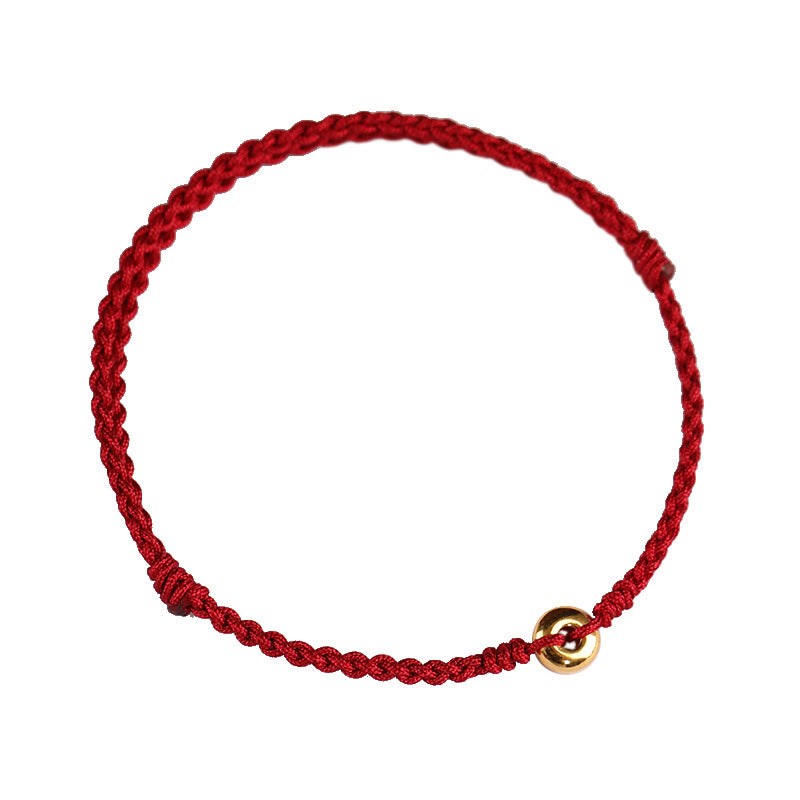 Pulsera trenzada para tobillo con hebilla de paz pequeña de oro 999 con Buddha Stones y cordón rojo para proteger la suerte - image 12