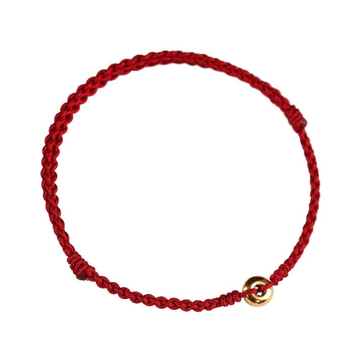 Pulsera trenzada para tobillo con hebilla de paz pequeña de oro 999 con Buddha Stones y cordón rojo para proteger la suerte - image 12