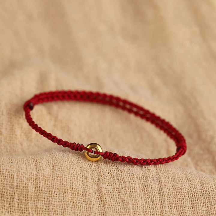 Pulsera trenzada para tobillo con hebilla de paz pequeña de oro 999 con Buddha Stones y cordón rojo para proteger la suerte - Pulsera de oro 999 (circunferencia de muñeca: 14-18 cm) - image 0