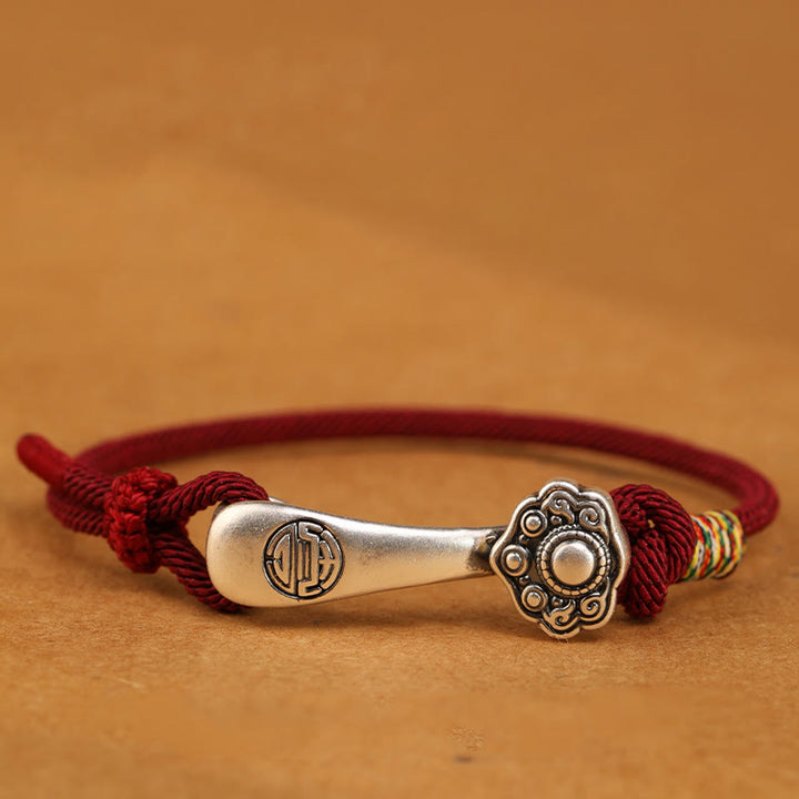 Pulsera trenzada protectora con hilo de ruyi y Buddha Stones en plata de ley 999