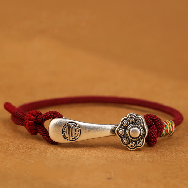 Pulsera trenzada protectora con hilo de ruyi y Buddha Stones en plata de ley 999 - Cuerda de color rojo oscuro - 19-21 cm - image 1
