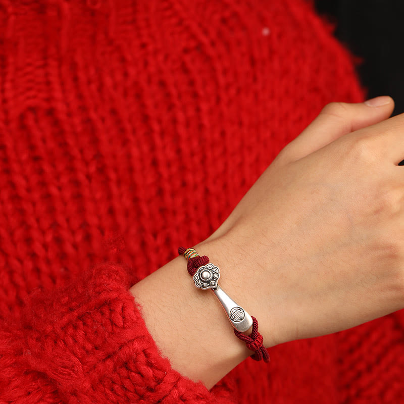 Pulsera trenzada protectora con hilo de ruyi y Buddha Stones en plata de ley 999