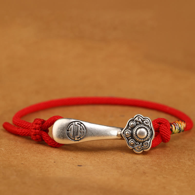 Pulsera trenzada protectora con hilo de ruyi y Buddha Stones en plata de ley 999