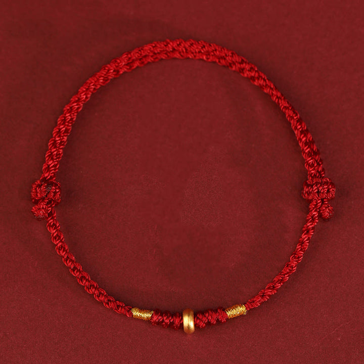 Pulsera trenzada para tobillo con pequeñas cuentas de la suerte de oro 999 y Buddha Stones - Tobillera de oro 999 (circunferencia 19-23 cm) - Cuerda roja oscura - image 1