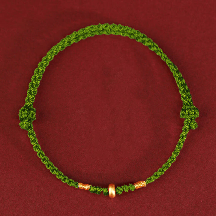 Pulsera trenzada para tobillo con pequeñas cuentas de la suerte de oro 999 y Buddha Stones - Tobillera de oro 999 (circunferencia de 19 a 23 cm) - Cuerda verde - image 11