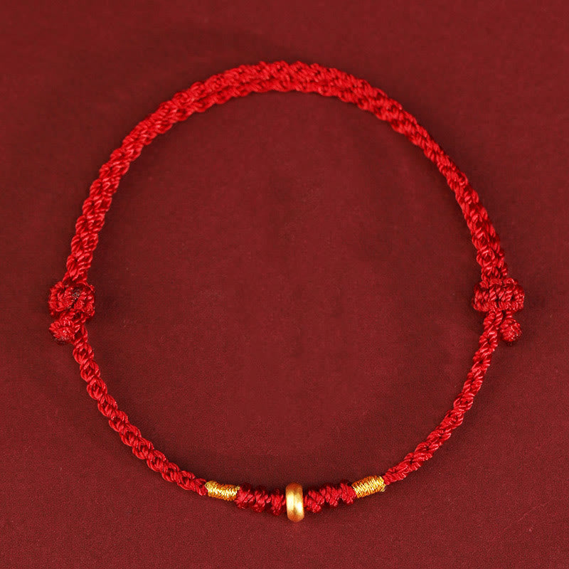 Pulsera trenzada para tobillo con pequeñas cuentas de la suerte de oro 999 y Buddha Stones - Tobillera de oro 999 (circunferencia de 19 a 23 cm) - Cuerda roja - image 8