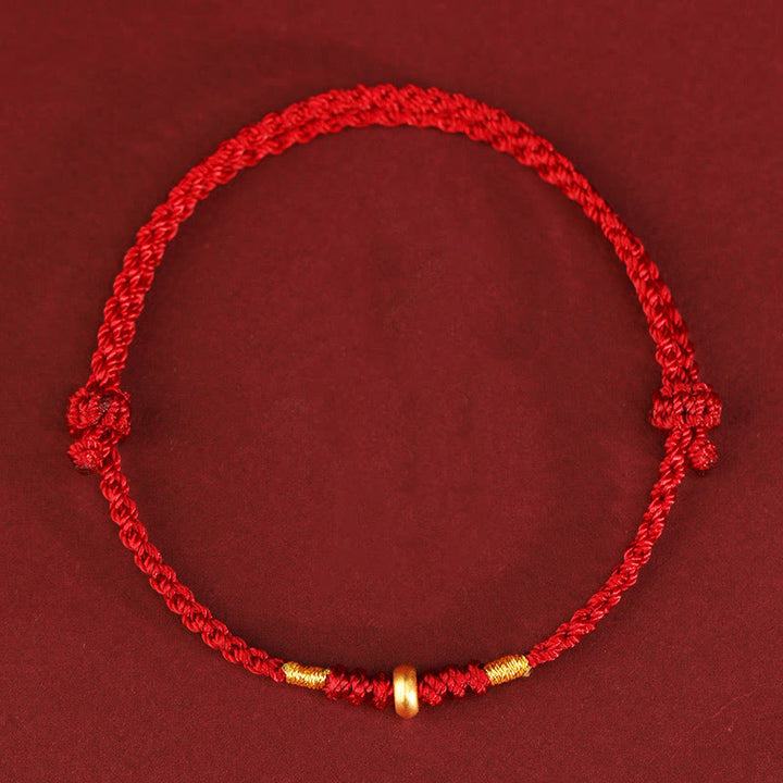 Pulsera trenzada para tobillo con pequeñas cuentas de la suerte de oro 999 y Buddha Stones - Tobillera de oro 999 (circunferencia de 19 a 23 cm) - Cuerda roja - image 8