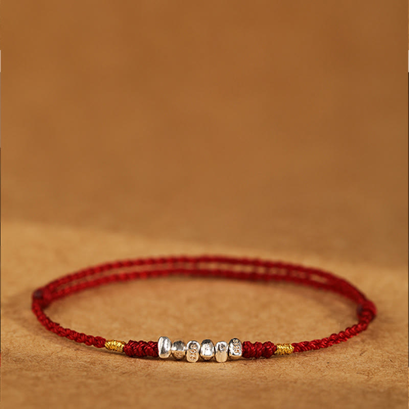 Pulsera trenzada ultrafina con hilo de plata de ley 925 y Buddha Stones para proteger la suerte