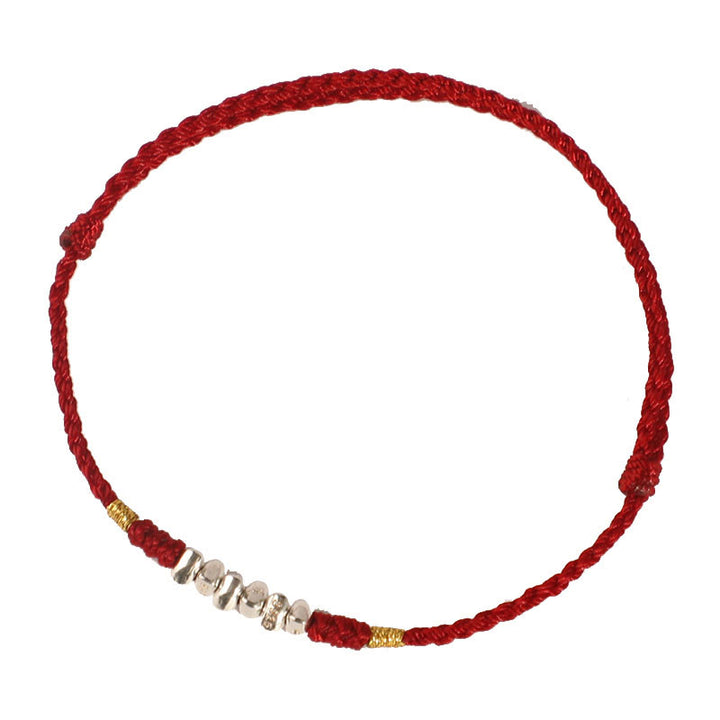 Pulsera trenzada ultrafina con hilo de plata de ley 925 y Buddha Stones para proteger la suerte