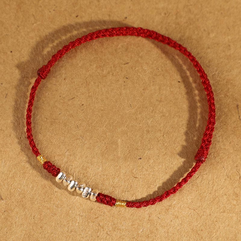 Pulsera trenzada ultrafina con hilo de plata de ley 925 y Buddha Stones para proteger la suerte - Cuerda roja oscura de plata de ley 925 - Tobillera (Circunferencia 19-23 cm) - image 1