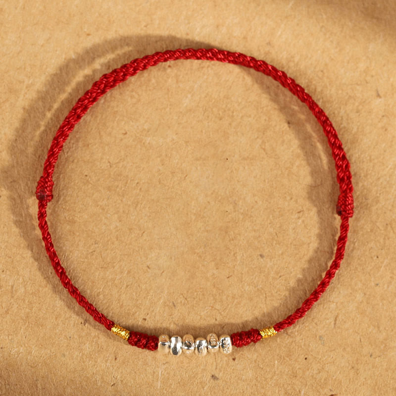Pulsera trenzada ultrafina con hilo de plata de ley 925 y Buddha Stones para proteger la suerte - Cuerda roja de plata de ley 925 - Tobillera (Circunferencia 19-23 cm) - image 11