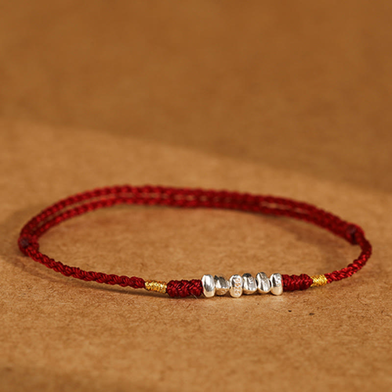 Pulsera trenzada ultrafina con hilo de plata de ley 925 y Buddha Stones para proteger la suerte