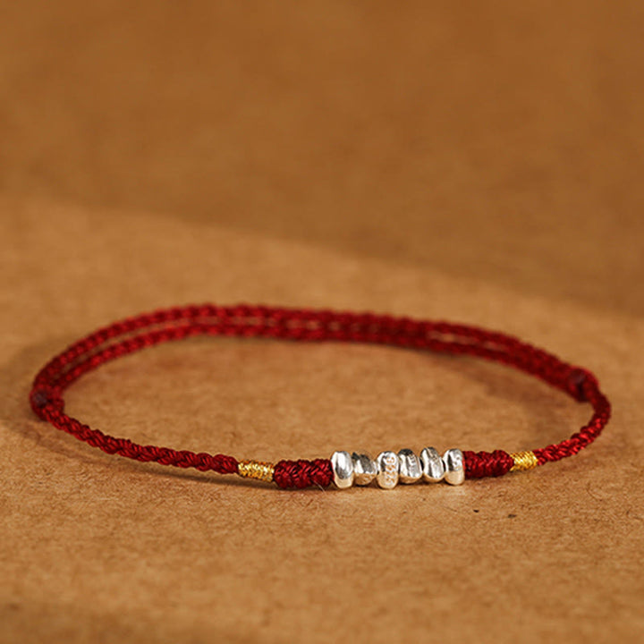 Pulsera trenzada ultrafina con hilo de plata de ley 925 y Buddha Stones para proteger la suerte
