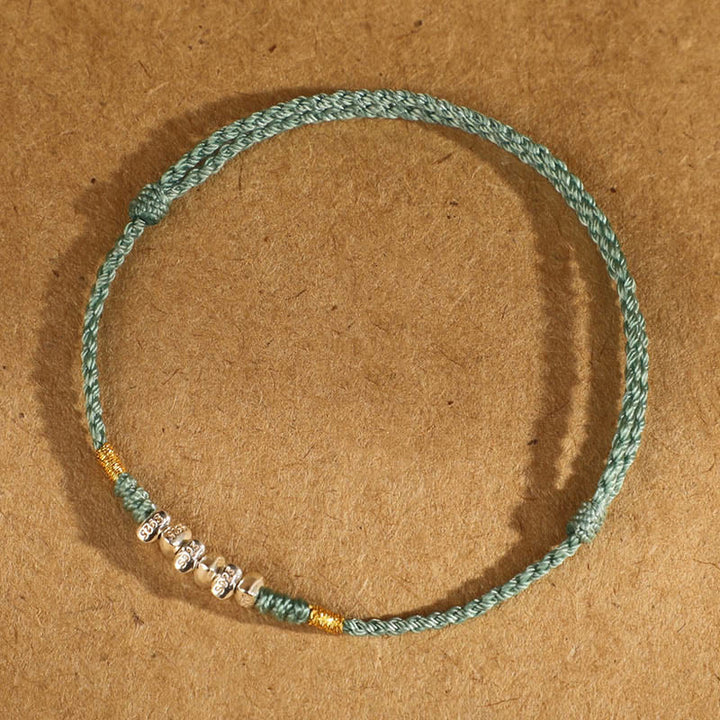 Pulsera trenzada ultrafina con hilo de plata de ley 925 y Buddha Stones para proteger la suerte