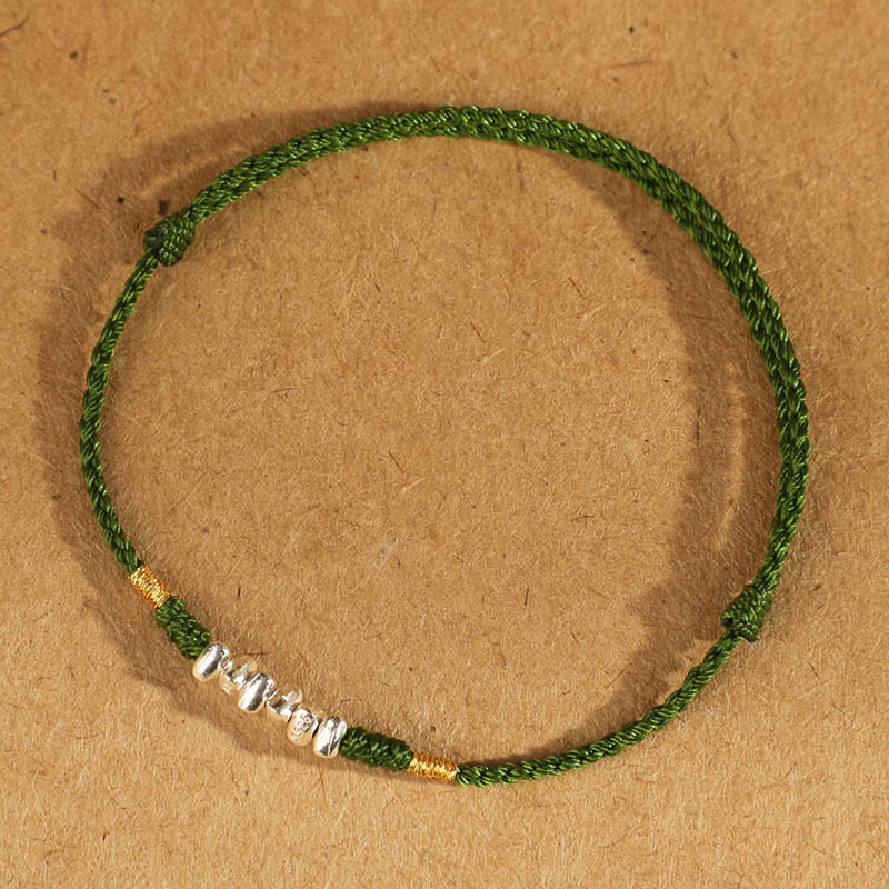 Pulsera trenzada ultrafina con hilo de plata de ley 925 y Buddha Stones para proteger la suerte - Cuerda verde hierba de plata de ley 925 - Tobillera (Circunferencia 19-23 cm) - image 14
